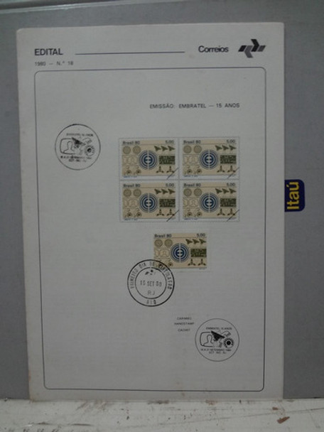 Edital Nº 18 1980 + Fdc + Quadra  Embratel 15 Anos 0