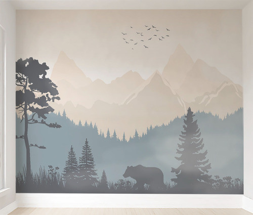 Papel De Parede Urso Na Floresta Montanhas Paisagem Pp608 0