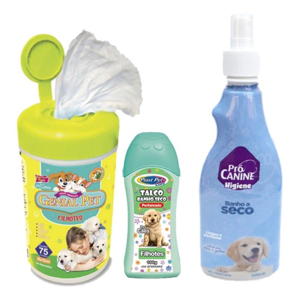 Kit Filhote De Cachorro Completo Talco Banho Seco E Lenço 0