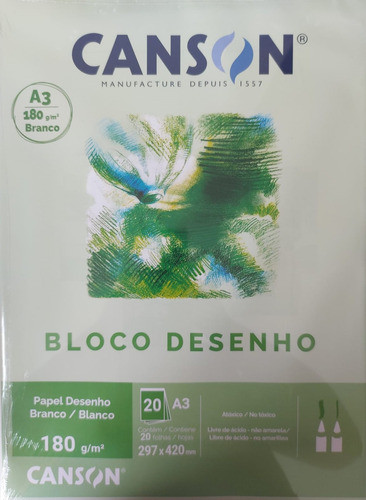 Bloco A3 180g Canson Branco 20 Folhas 0