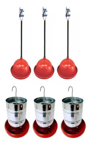 Kit  3  Pendulares  Galinha E 3 Comedouros Tubulares 10kg 0
