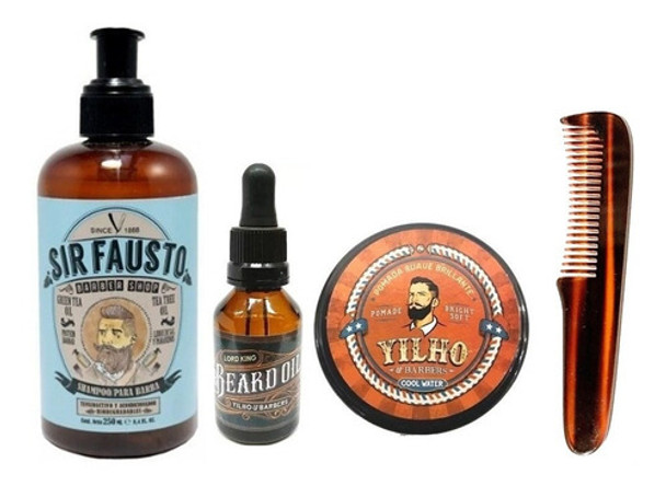 Kit Premium Barbero Sir Fausto Yilho Shampoo Cera Aceite 0