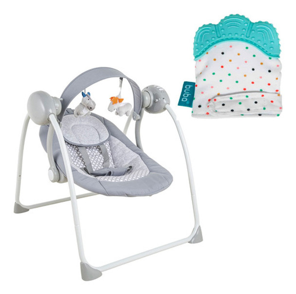 Kit Cadeira De Descanso Mimo Cinza Com Luvinha Mordedor Azul 0