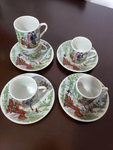 Juego De Platos Tazas Porcelana Japón Antiguo Cafe 0
