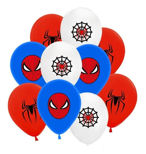 Kit Pack De 10 Globos R B A De Latex Spider Man Hombre Araña 0