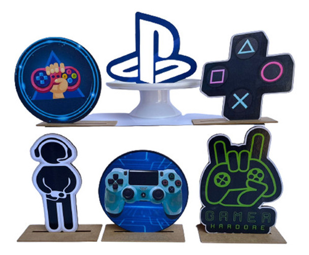 Kit Display De Mesa 6 Peças Para Festa Playstation Mdf 0