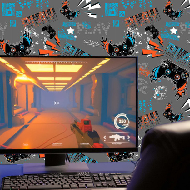 Papel De Parede Gamer Jogos Adesivo Lavavel Quarto Cinza 3m 0