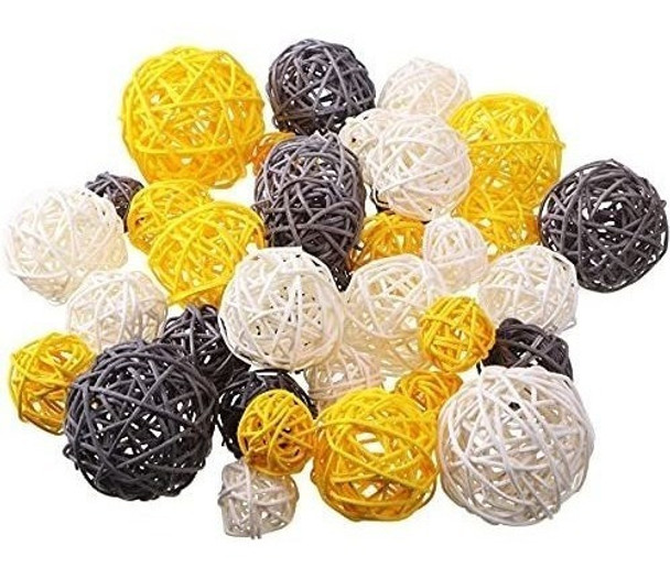 Esferas Decorativas De Ratan 36u. 4 Tamaños, Amarillo Gris B 0 Esferas Decorativas De Ratan 36u. 4 Tamaños, Amarillo Gris B 0