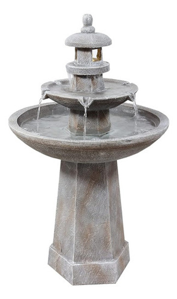 Sunnydaze 2-tiered Pagoda Outdoor Water Fountain Con Luz Led 0