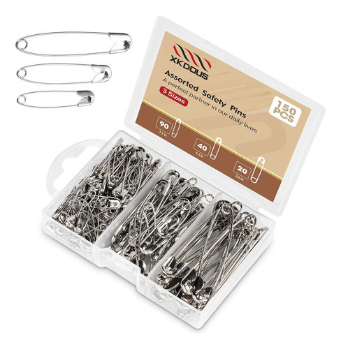 Alfileres De Seguridad De Plata, 3 Tamaños, 150 Piezas 0