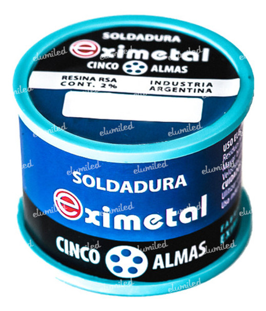 Estaño 250g 60/40 Eximetal Diametro 0.8mm 5 Almas Resina 0
