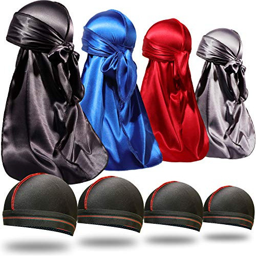 Forcewave 8pcs Silky Durag Men Wave Cap Cola Larga Hacer Tra 0