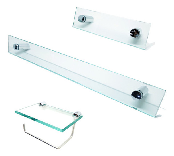 Kit De Acessorios P/ Banheiro 3 Pcs Em Vidro Incolor 0 Kit De Acessorios P/ Banheiro 3 Pcs Em Vidro Incolor 0