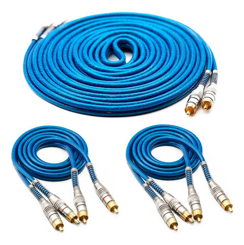 Kit 2 Cabo Rca Svart 1m +1 5mt Azul Blindado 0