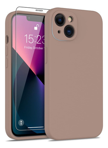 Funda Compatible iPhone 13 Silicona + Prot.pant Marron Claro 0