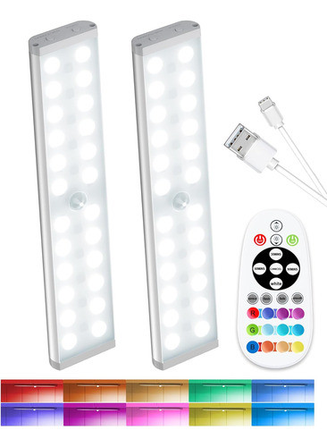Led Rgb Gabinete Recargable 1100mah Sensor Movimiento 2pzas 0