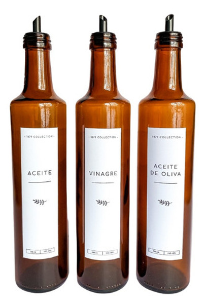 Set 3 Dispenser Aceitero Vidrio Ámbar Aceite+vinagre+oliva 0