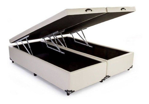 Base Cama Box Baú Bipartido Queen Size Suede Bege 43x158x198 0