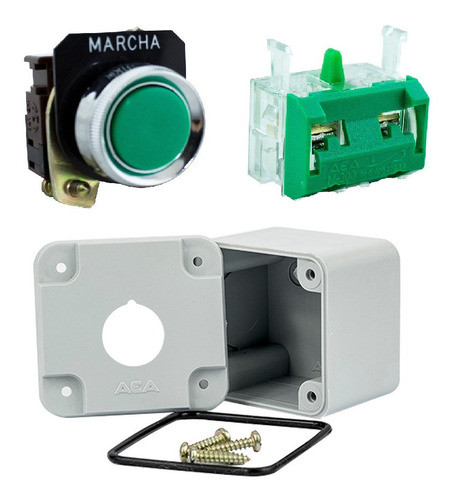 Botonera Pulsador Verde Rasante C/ Contacto Na Aea + Caja 0