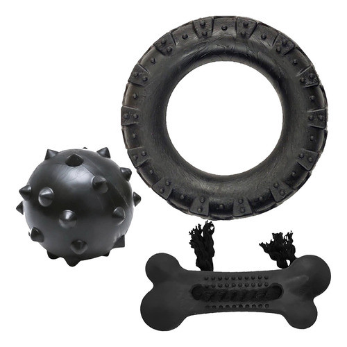 Kit Mordedores Osso Higiênico Bola Cravo Pneu Grande Black 0
