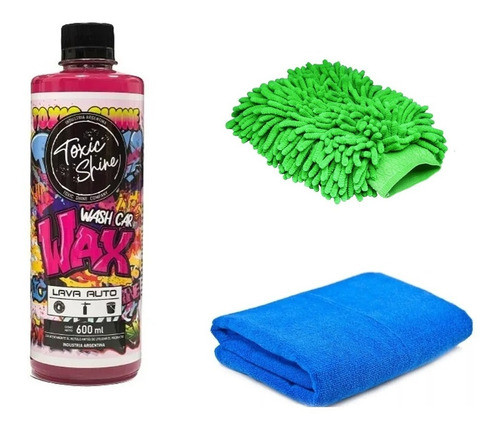 Kit Shampoo Con Cera Wax Toxic Shine + Manopla + Microfibra 0