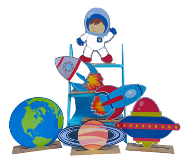 Kit Display De Mesa 6 Peças Para Festa Astronauta Mdf 0