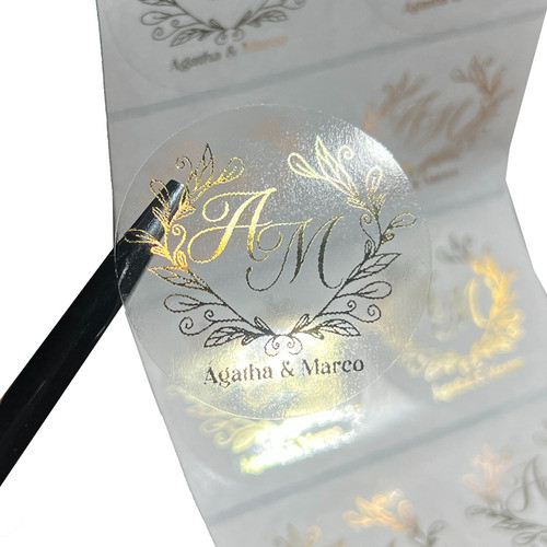 50 Adesivos Com Hotstamping 5x5cm Personalizadas 0