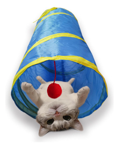 Túnel De Juguete Para Gatos Plegable Interactivo Azul Amaril 0