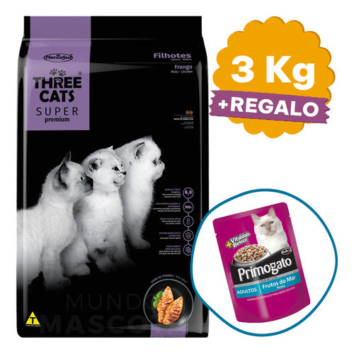 Alimento Three Cats Cachorro Super Premium 3 Kg + Regalo 0