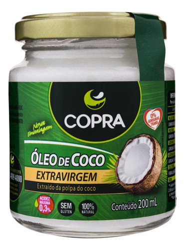Óleo Óleo De Coco Extra Virgem Copra Vidro Sem Glúten 200 Ml 0