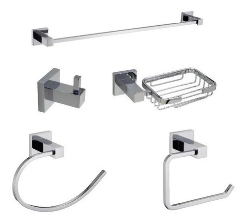 Kit Acessórios P/ Banheiro Metal Aço Inoxidável 5 Peças Top 0
