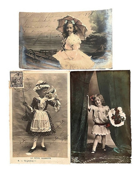 Antiguo Lote De 3 Postales  Infantiles -  Francia - 1908 0