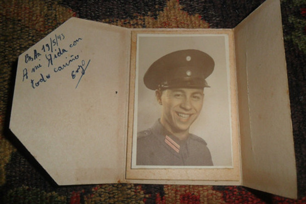 Antigua Foto Fotografia Uniforme Militar Gorra Insignia 1943 0