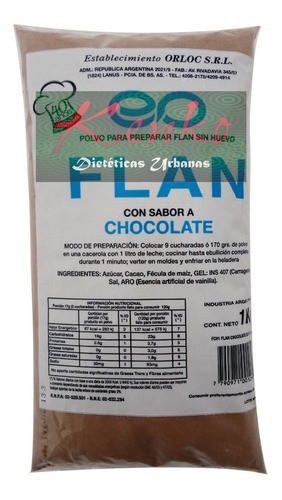 Flan Sabor Chocolate 1kg ( Orloc) Kenko Dieteticas - Almagro 0
