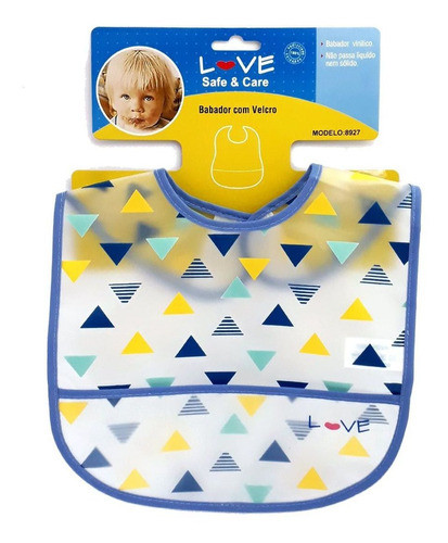Babador De Plástico Com Bolso E Velcro - Love - Triângulos 0