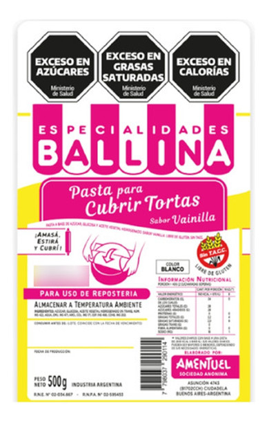 Pasta Para Cubrir Tortas Ballina Blanca Vainilla X 500 Gr. 0