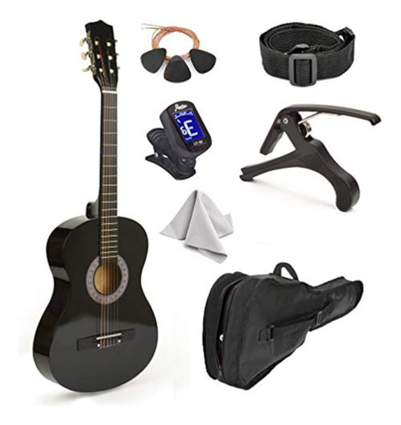 Guitarra De Madera Sunburst De 38  Con Estuche Y Accesorios 0