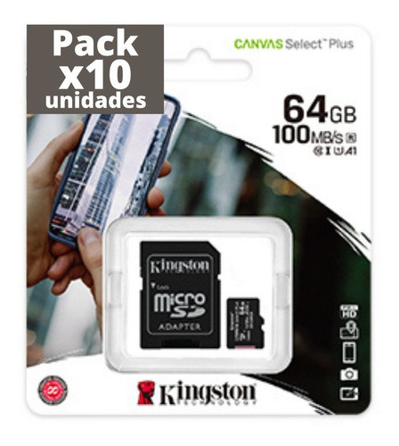 Pack X10 Tarjeta De Memoria Micro Sd64 Gb Kingston Clase 10 0