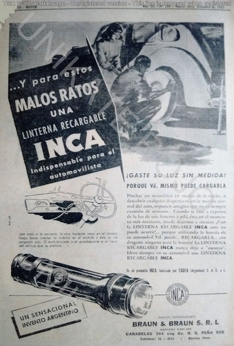 Muy Antigua Publicidad Clipping Linterna Auto Inca Año 1947 0