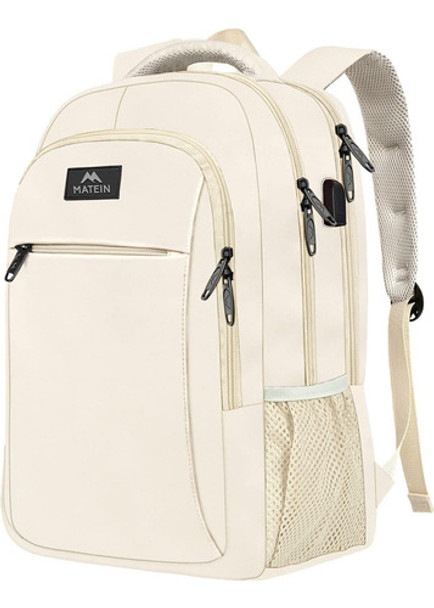Matein Mochila Notebook Antirrobo Delgada Puerto Usb Beige 0