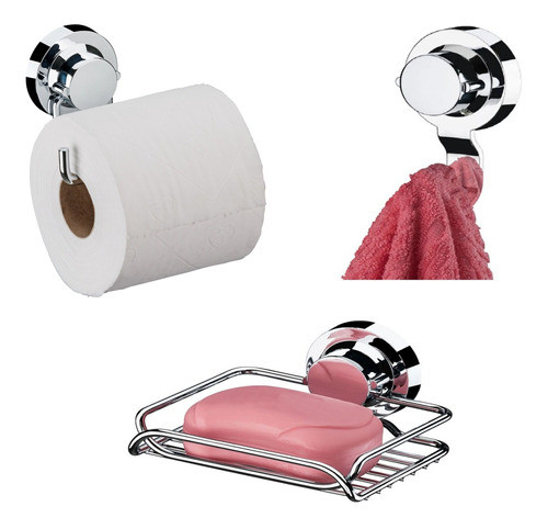 Kit Acessórios Banheiro Lavabo 3 Pcs Com Ventosa S/ Furo 0