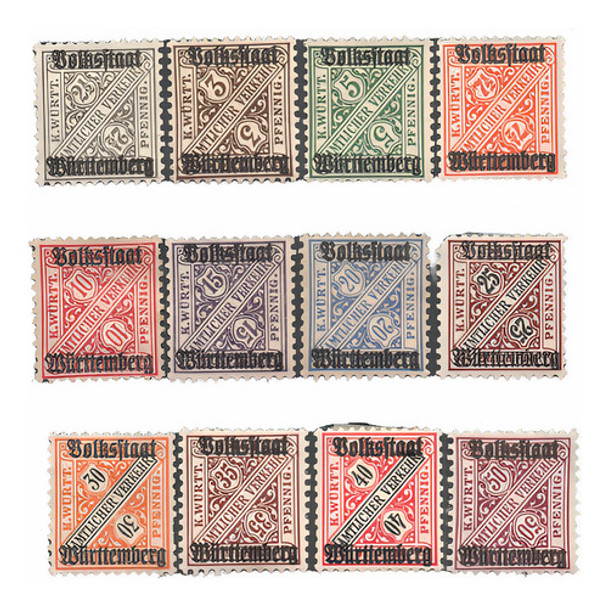 Wurtemberg (alemania) 12 Sellos Uso Oficial Cifras Año 1919 0