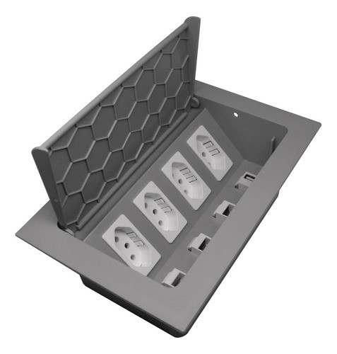 Caixa Tomada Mesa Qtmov 4 Tomadas 2 Rj45 + Usb + Hdmi Cinza 0