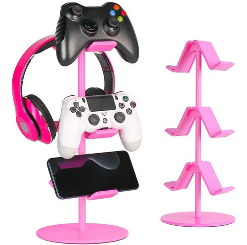 Soporte De Auriculares Rosa Para 3 Controles / Joysticks 0