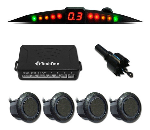 Kit Sensor Ré Estacionamento Techone Prime 4 Pontos - Cinza 0