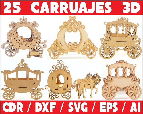 Pack De Vectores Corte Laser - 25 Carruajes Encastrables 0