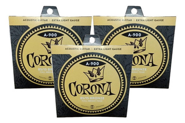 Encordado Acustica 85/15 .010 Corona A-900 Pack X3 - Plus 0