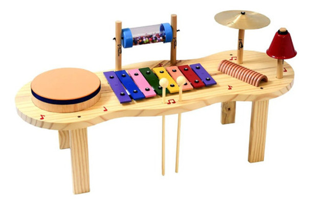 Brinquedo Pedagógico Educativ Mini Bateria Percussão Madeira 0