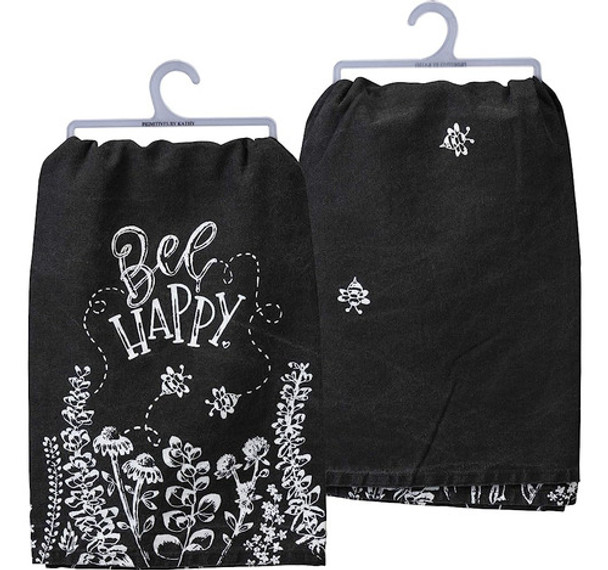 Primitives Por Kathy Bee Happy Dish Towel, 28  X 28 , Negro, 0