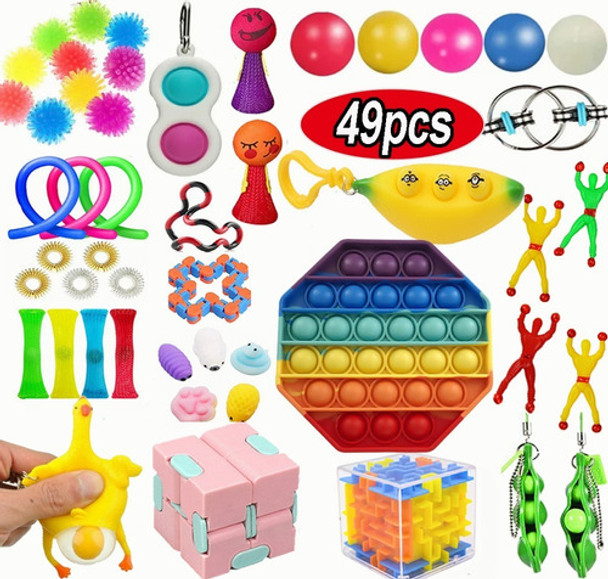 49 Peças Anti-stress Push Popit Bubble Fidget Brinquedos 0